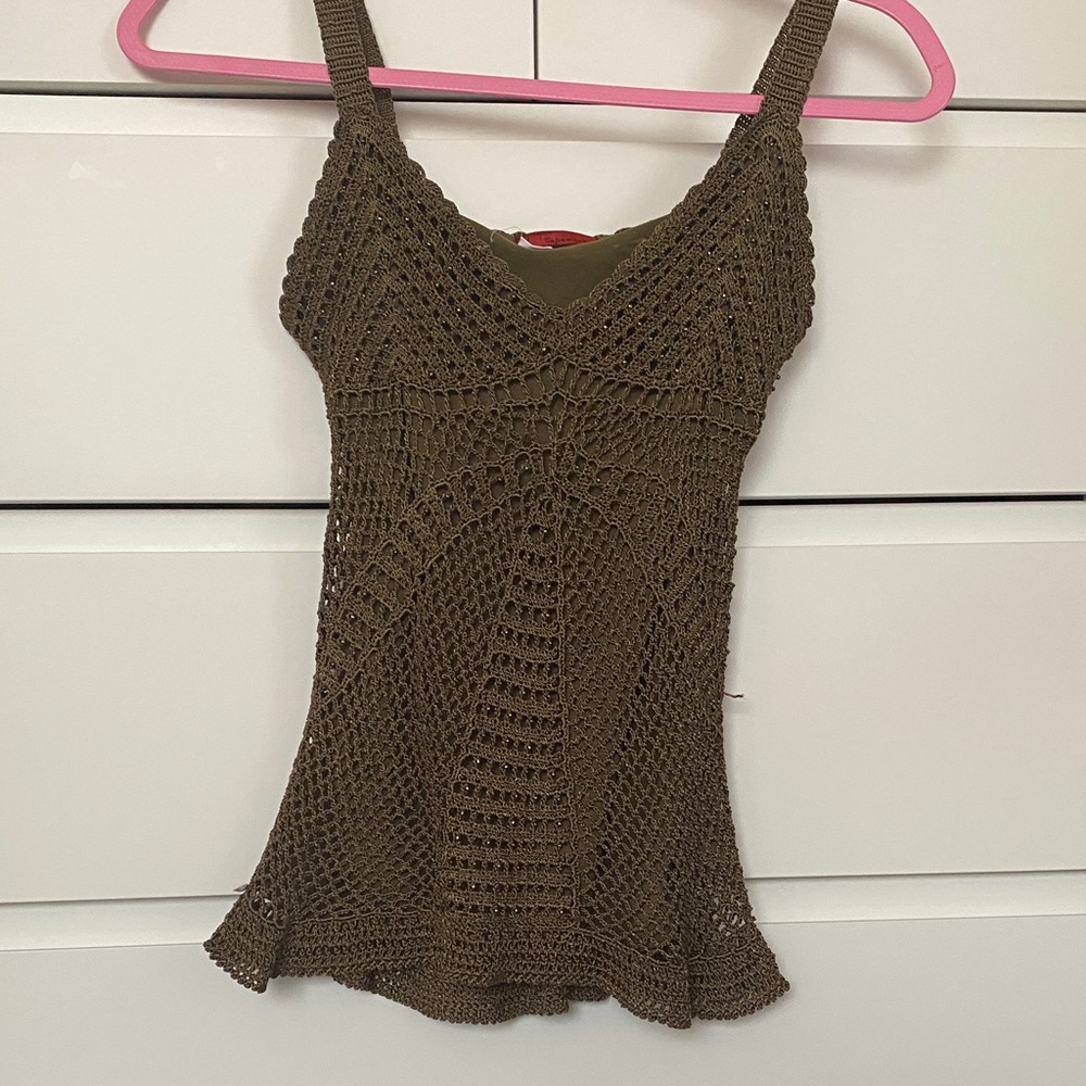 Vintage beaded olive green knit top